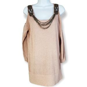 NWOT Cache metallic pink beaded off the shoulder blouse top Womens Medium